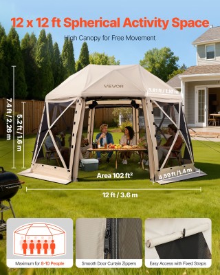 VEVOR Πτυσσόμενο Στρογγυλό  Gazebo 3.6x3.6m για 8-10 Άτομα σε Μπεζ ...