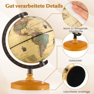 Costway Υδρόγειος Σφαίρα 14 εκ. με Ξύλινη Βάση και Μεταλλικό Πλαίσι...