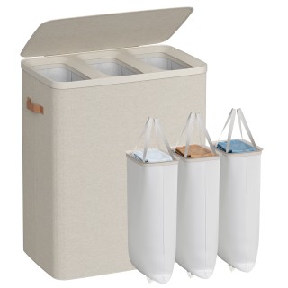 Songmics Καλάθι Απλύτων 190 L με 3 Χώρους, Καπάκι, Χερούλια και Αφα...