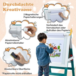 Costway Παιδική Ρυθμιζόμενη Καβαλέτο με Καρέκλα - Μαυροπίνακας & Λε...