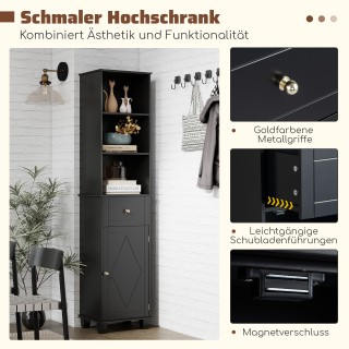 Costway Στενή μαύρη ντουλάπα μπάνιου, με 3 ανοιχτά ράφια, 1 συρτάρι...