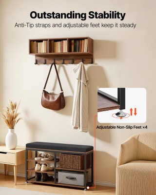 VEVOR Πολυλειτουργική Κρεμάστρα με Πάγκο Παπουτσιών και Ράφι, Μεταλ...