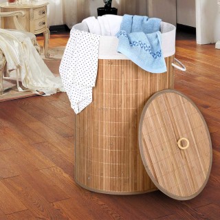 BAKAJI  Πτυσσόμενο Καλάθι Απλύτων από Μπαμπού και Ύφασμα με Χειρολα...