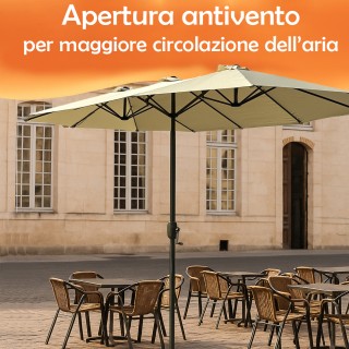 BAKAJI Διπλή Ομπρέλα Κήπου 4.5x2.7 Μέτρα με Μανιβέλα και Μπεζ Κάλυμ...