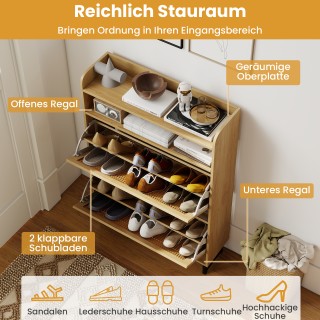 Costway Ελεύθερη Παπουτσοθήκη με 2 Κλαπέ Συρτάρια και Ρατάν Πόρτες ...