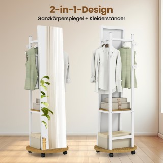 Costway 2 σε 1 Ολόσωμος Καθρέπτης με 3 Γάντζους & Ράφια Αποθήκευσης...