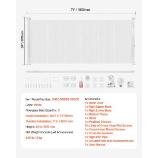 VEVOR Πτυσσόμενη Πύλη Ασφαλείας για Παιδιά και Κατοικίδια, Λευκή WZ...
