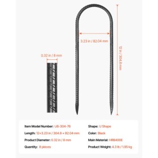 VEVOR Σετ 8 Ανθεκτικών Γαλβανισμένων Πασάλων Οπλισμού 12 ιντσών (Σχ...