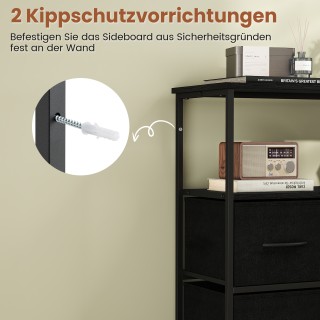 Costway Μαύρη Κομότα με 2 Ανοιχτά Ξύλινα Ράφια, 5 Συρτάρια & Ανθεκτ...