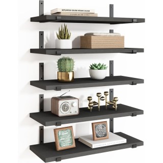 BAKAJI Σετ 5 Μαύρα Ράφια Τοίχου με Μεταλλικές Βάσεις 40x12 εκ. 0200...