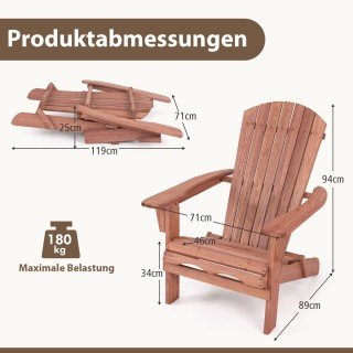 Costway Διπλό Σετ Πτυσσόμενων Καρεκλών Adirondack από Ξύλο Έλατου N...