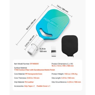 VEVOR Επαγγελματική Ρακέτα Πίκλεμπολ από Ανθρακονήματα με Κυψελωτό ...