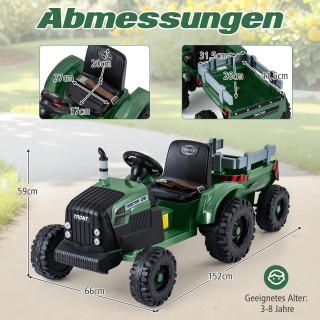 Costway 24V Παιδικό Ηλεκτρικό Τρακτέρ με Αποσπώμενο Τρέιλερ και Τηλ...