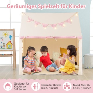 Costway  Ροζ Παιδική Σκηνή με Στρώμα, Φωτάκια, Σημαιοστολίδια και Π...