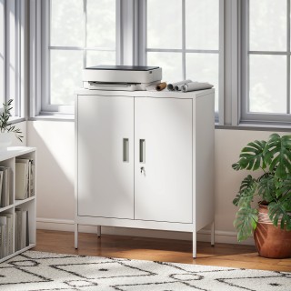 HOMCOM Μεταλλική Ντουλάπα Γραφείου με 2 Ρυθμιζόμενα Ράφια και Κλείδ...