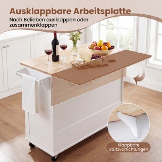 Costway Τροχήλατη νησίδα κουζίνας με 3 συρτάρια, ντουλάπι και ρυθμι...