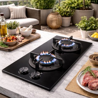 BAKAJI Εντοιχιζόμενη Κεραμική Εστία 2 Εστιών με Χυτοσιδηρές Πλάκες ...