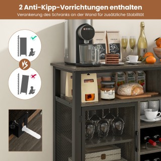 Costway Πλαϊνή Βιτρίνα με 2 Μεταλλικές Πόρτες & Ανοιχτά Ράφια & Ράφ...