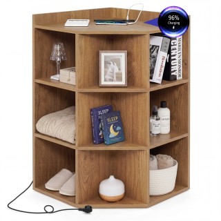 Costway Γωνιακή Βιβλιοθήκη με Σταθμό Φόρτισης: Γωνιακό Ράφι με 9 Θέ...
