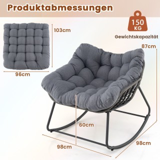 Costway Μεγάλη Γκρι Καρέκλα Κουνιστή με Αφαιρούμενο Μαλακό Μαξιλάρι...