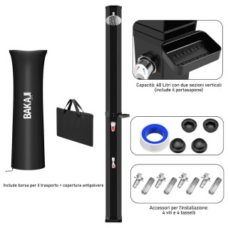 BAKAJI Εξαγωνική Ηλιακή Ντουζιέρα Κήπου 40Λ με Βάση για Σαπούνι, Κά...