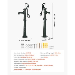 VEVOR Χειροκίνητη Αντλία Νερού Κατασκευασμένη από Ανθεκτικό Χυτοσίδ...