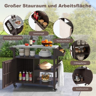 Costway Κινητό Τραπέζι Ψησταριάς με Ανοξείδωτο Ατσάλι, 3 Ράφια, Ντο...