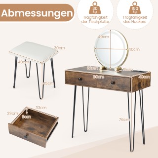 Costway Τραπεζάκι Μακιγιάζ με Καθρέφτη, Φωτισμό, Σταθμό Φόρτισης & ...