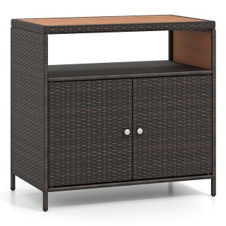 Costway Ντουλάπι κήπου από ρατάν με επιφάνεια εργασίας από ξύλο ακα...