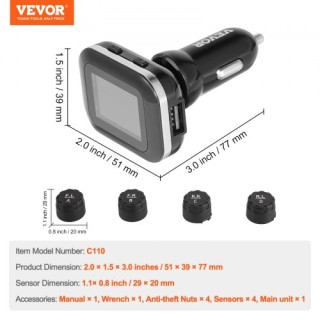 VEVOR  Σύστημα Παρακολούθησης Πίεσης Ελαστικών RV με 4 Αισθητήρες S...