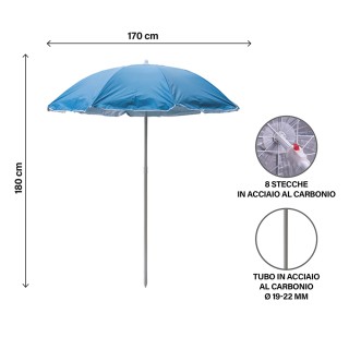 Galileo Ομπρέλα παραλίας 170 εκ από ανθρακοχάλυβα με 8 ενισχυμένες ...