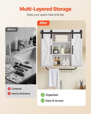 VEVOR Λευκό Ντουλάπι Τοίχου Μπάνιου 31x9x30 ίντσες με Ρυθμιζόμενο Ρ...