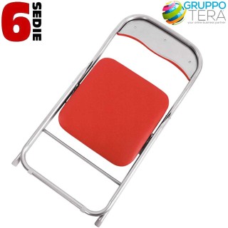 BAKAJI  Σετ 6 Καρέκλες Επενδυμένες Πτυσσόμενες Χρώμα Κόκκινο Δομή Α...