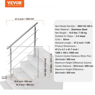 VEVOR Κουπαστές 47.2 για Εξωτερικά Σκαλοπάτια με 3 Ράβδους για Βερ... VEVOR Κουπαστές 47.2 για Εξωτερικά Σκαλοπάτια με 3 Ράβδους για Βερ...