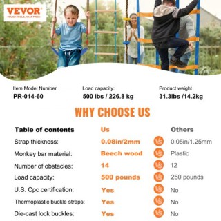 Πίστα Ninja Warrior 2x60 ft με 14 Εμπόδια για Παιδιά - VEVOR  RZX60...