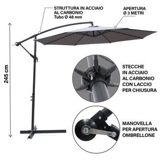 Galileo Ομπρέλα λαμπατέρ κήπου γκρι 300 x ύψος 245 cm από ανθρακοχά...