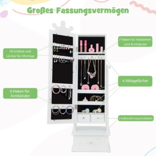 Costway Παιδική Ντουλάπα Κοσμημάτων με Καθρέφτη και Στέμμα για Παιδ...