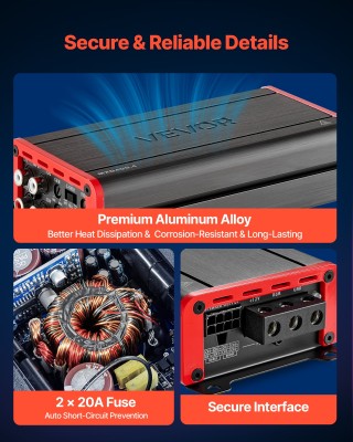 VEVOR Τετρακάναλος Γεφυρώσιμος Ενισχυτής Αυτοκινήτου Class D, Μέγισ...