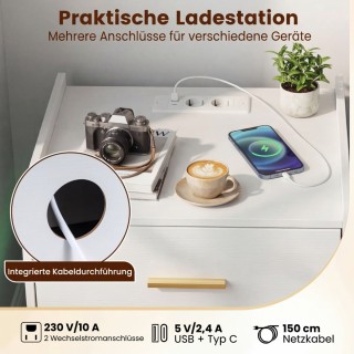 Costway Κομοδίνο με σταθμό φόρτισης, LED και 2 συρτάρια, μοντέρνο, ...