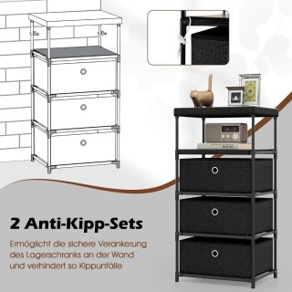 Costway Μαύρη Υφασμάτινη Κομότα με Ξύλινη Επιφάνεια και 3 Συρτάρια ...