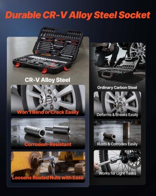 VEVOR Σετ Μηχανικών Εργαλείων 314 Τεμαχίων: Μετρικά Καρυδάκια, Κλει...