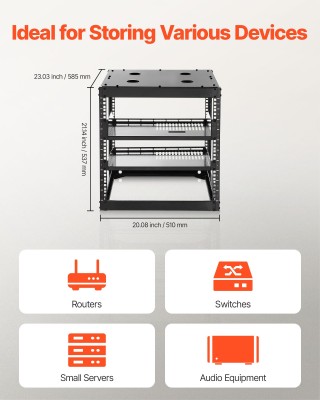 VEVOR 10U Ανοιχτή Κιβωτιοθήκη Δικτύου, 585 mm Βάθος, Τοίχου ή Εδάφο...