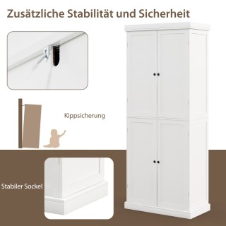 Costway Λευκός Ψηλός Ντουλάπι Μπάνιου με 4 Πόρτες & 6 Ράφια & 2 Ρυθ...