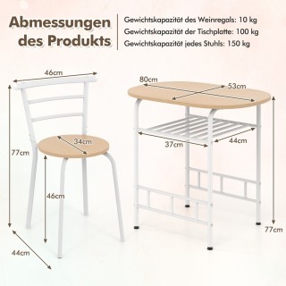 Costway  Σετ Τραπεζαρίας 3 Τεμαχίων με Ενσωματωμένη Κάβα Κρασιού κα...