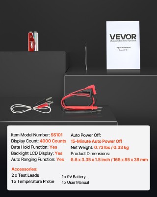 VEVOR Ψηφιακό Πολύμετρο TRMS 4000-Μετρήσεων (168 x 85 x 38 mm) WYB6...