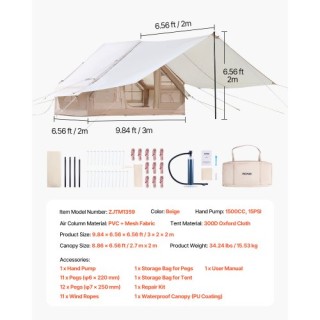 VEVOR Φουσκωτή Σκηνή Glamping 3-5 Ατόμων με Αντλία KJZP321MCQWZYXYAQV0 VEVOR Φουσκωτή Σκηνή Glamping 3-5 Ατόμων με Αντλία KJZP321MCQWZYXYAQV0