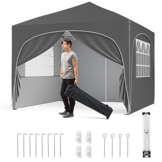 Costway  Κιόσκι 3x3M με 4 Αποσπώμενες Πλευρές , Τσάντα, 8 Πασαλάκια...