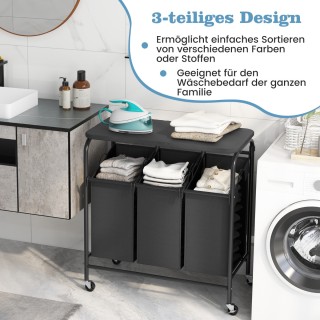 Costway Καλάθι Ρούχων με Σιδερώστρα & 3 Θήκες & Καπάκι & Ρόδες Οργα...