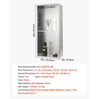 VEVOR Εντοιχισμένο Ράφι Ντους Ανοξείδωτο Ατσάλι Ασημί 33.0 x 63.5 x... VEVOR Εντοιχισμένο Ράφι Ντους Ανοξείδωτο Ατσάλι Ασημί 33.0 x 63.5 x...