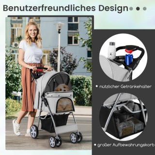 Costway Καρότσι Κατοικιδίων με Δίχτυ & Θήκη Ποτηριού & Ρυμουλκούμεν...